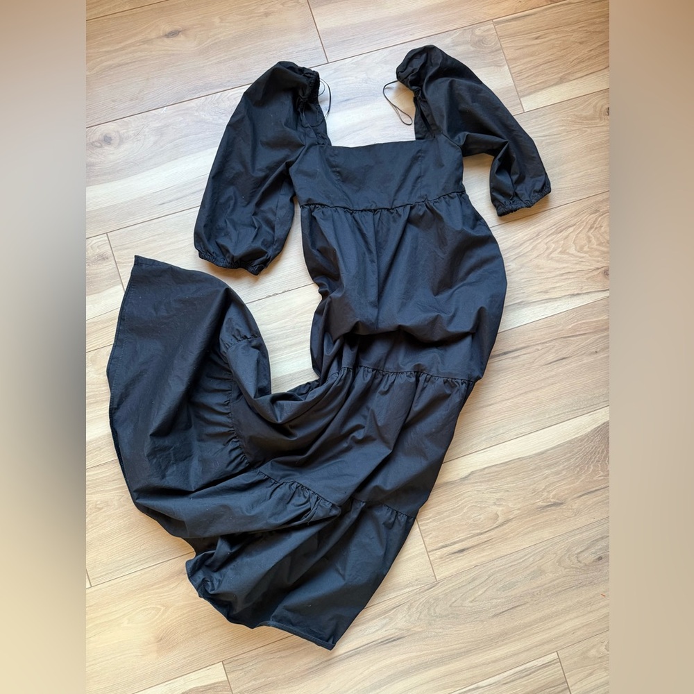 Zara Black Square-Neck Puff Sleeve Maxi Long Dress. NWT - Picture 2 of 4